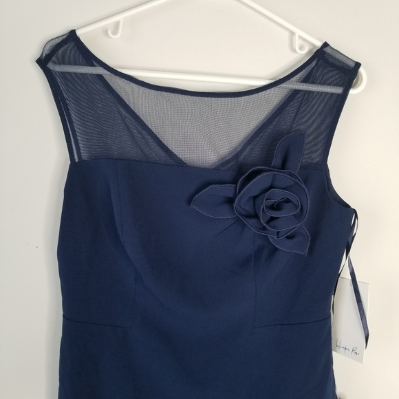 NWT Harper Rose Illusion Bateau Neck Laguna Crepe Dress Flower Detail Size 8P - Picture 15 of 16